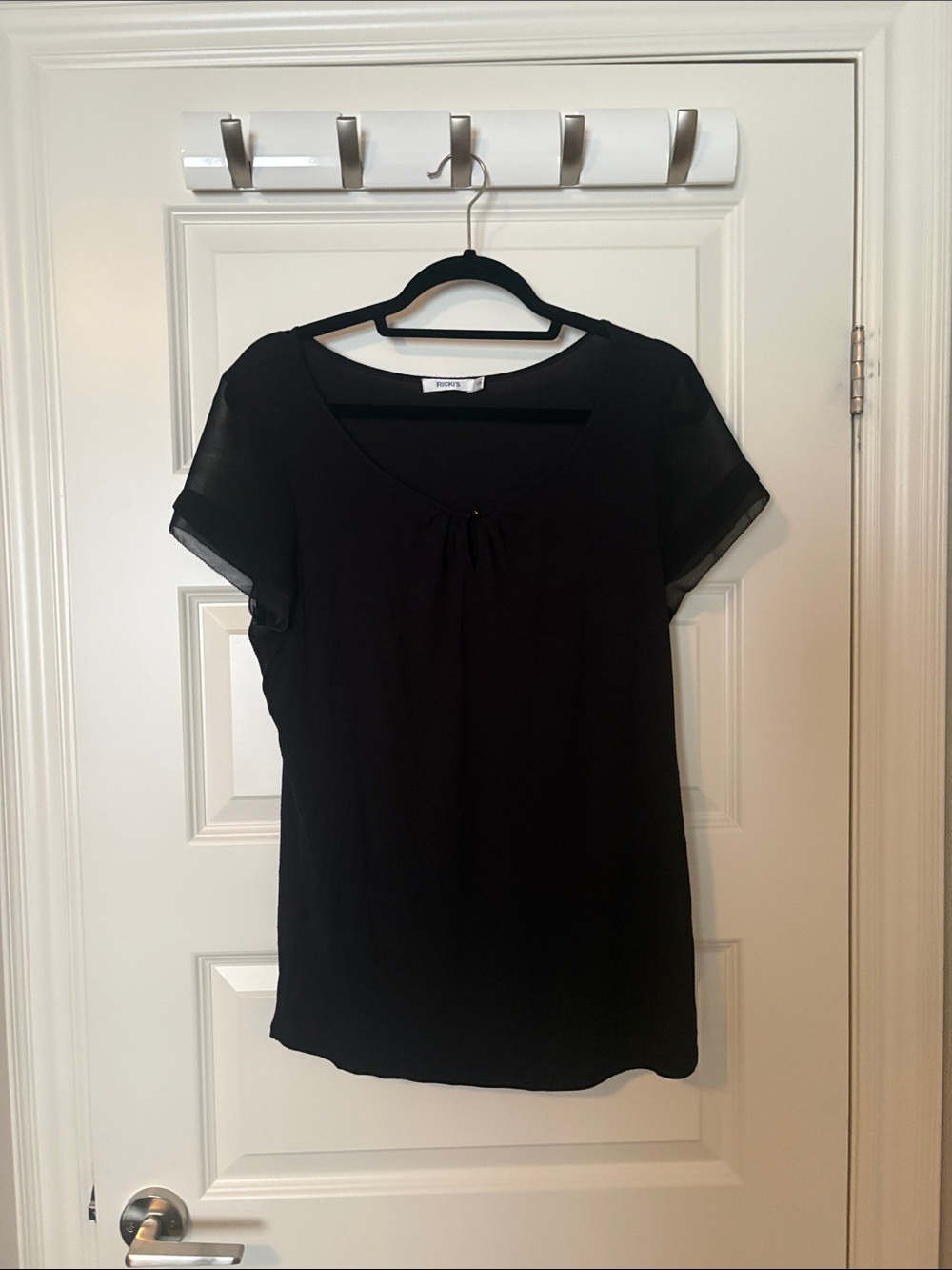 Ricki’s Black Short Sleeve Sheer-Sleeve Top